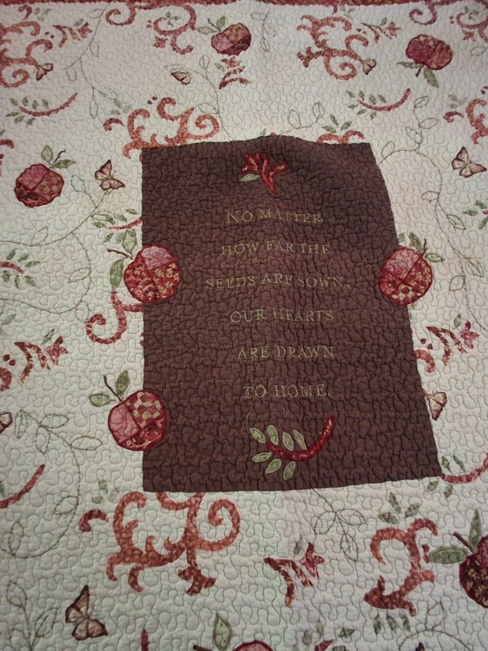 Quilted Quilt Throw Blanket "No Matter How Far ...Drawn to Home" Saying 53" x 45